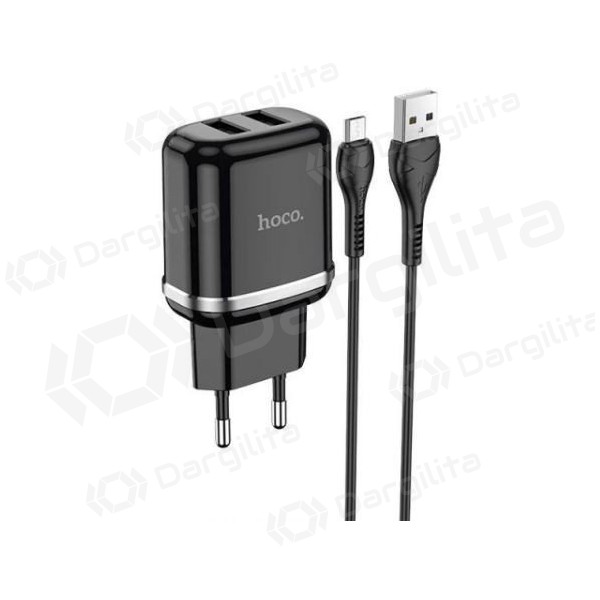 Įkroviklis HOCO N4 Aspiring Dual USB + microUSB kabelis (5V 2.4A) (juodas)