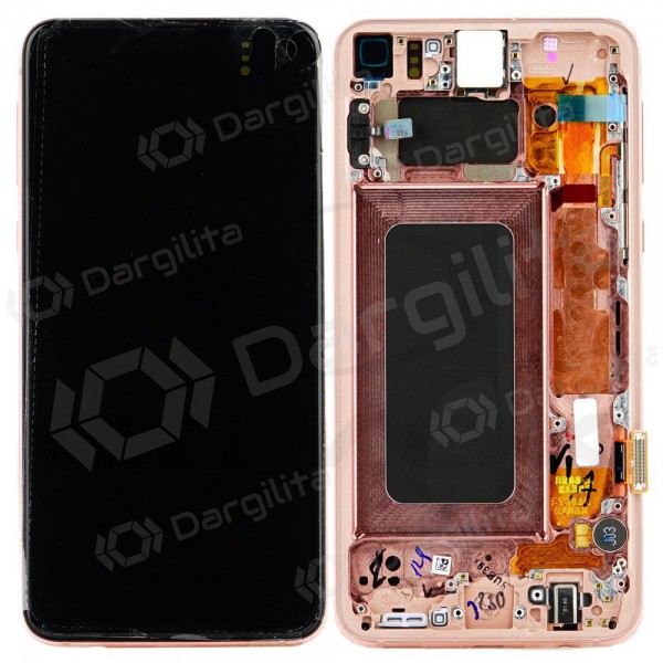 Samsung Galaxy Galaxy S10e ekranas (rožinis) (su rėmeliu) (originalus)