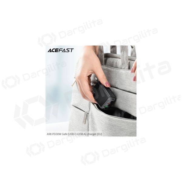 Telefono įkroviklis Acefast A98 30 W USB-C + USB-A PD QC GaN juodas