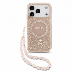 Apple iPhone 18 Pro dėklas "Guess IML Flowers Allover Strap MagSafe" (baltas)