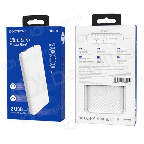 Išorinė baterija Power Bank Borofone BT28 Ultra Slim 10000mAh balta