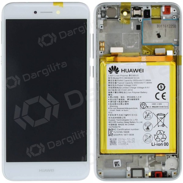 Huawei P8 Lite 2017 / P9 Lite 2017 / Honor 8 Lite ekranas (baltas) (su rėmeliu ir baterija) (service pack) (originalus)