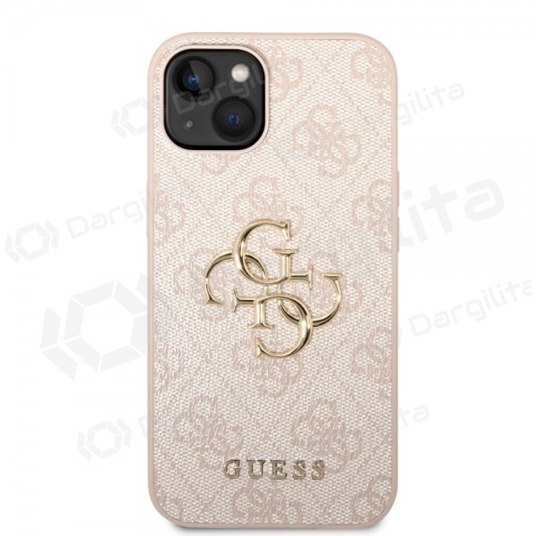 Apple iPhone 14 dėklas "Guess PU 4G Metal Logo" (rožinis)