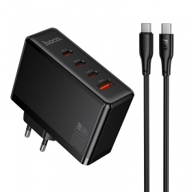Tinklo įkroviklis Hoco N85 100 W 3x USB-C + USB-A su USB-C laidu 2 m juodas