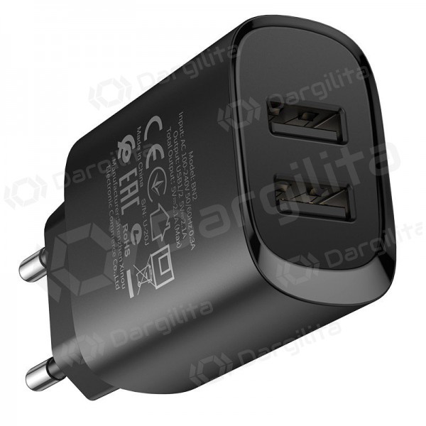 Įkroviklis Borofone BN2 2xUSB 2.1A + USB Type-C (juodas)