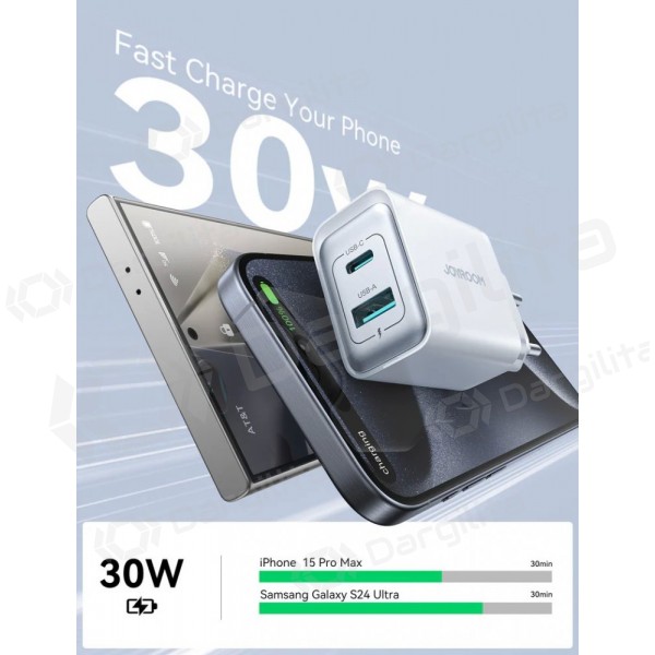 Telefono įkroviklis Joyroom JR-TCF15 30 W USB-C + USB-A baltas