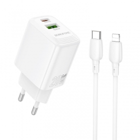 Telefono įkroviklis Borofone BN27 20 W USB-C + USB-A su Lightning laidu 1 m baltas