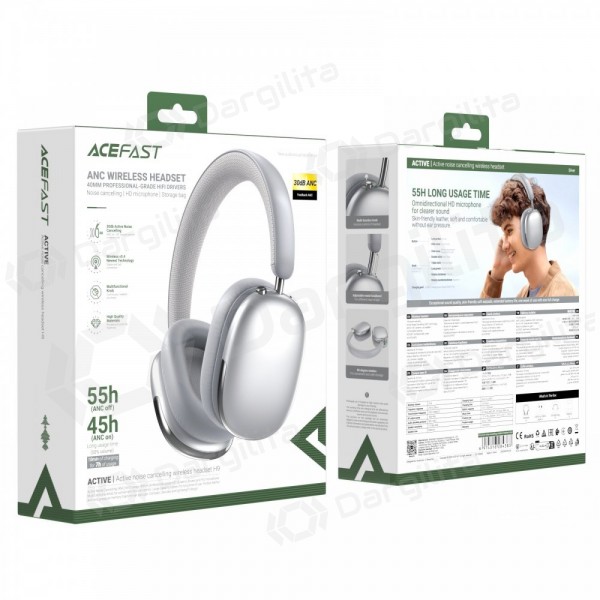 Belaidės ausinės su mikrofonu Acefast H9 Bluetooth 5.4 ANC sidabrinės