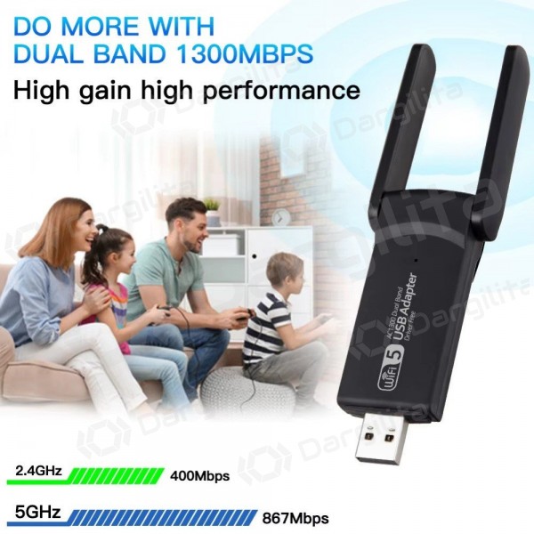 USB Wi-Fi adapteris Reach UWA-1 1300Mbps 802.11ac/a/b/g/n juodas