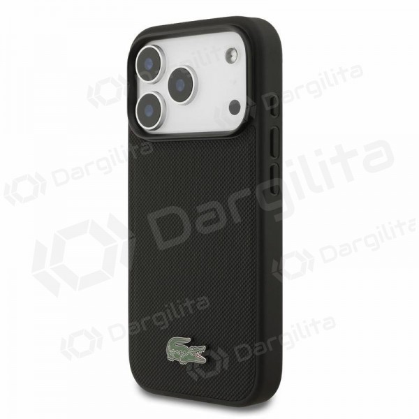 Apple iPhone 18 Pro dėklas "Lacoste PVC Iconic Petit Pique Metal Logo MagSafe" (juodas)