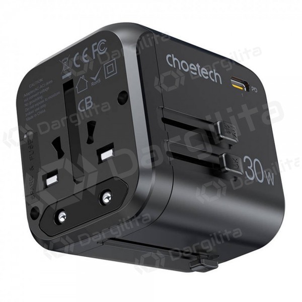 Telefono įkroviklis Choetech PD5008 30 W USB-C + USB-A PD GaN juodas
