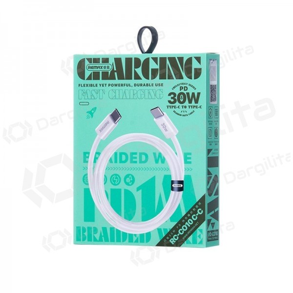USB-C laidas Remax RC-C010 USB-C į USB-C 1 m 30 W baltas