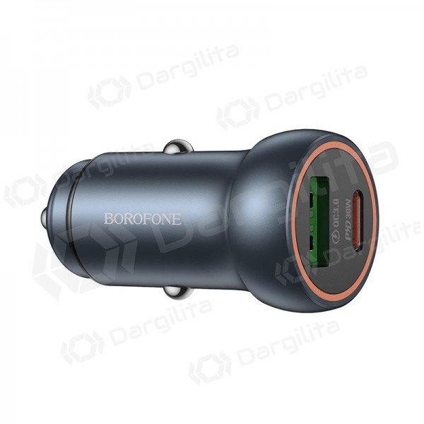 Automobilinis įkroviklis Borofone BZ32A 30 W USB-C + USB-A pilkas