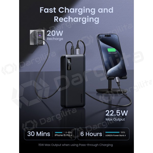 Išorinė baterija Power Bank Ugreen PB313 20W 20000mAh (25683) juoda