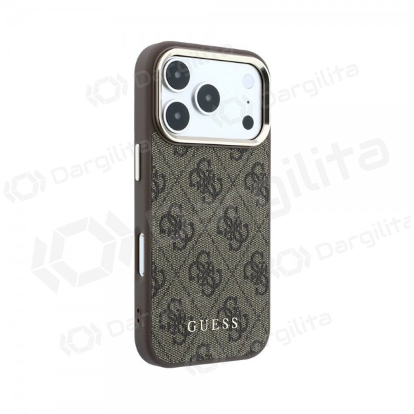 Apple iPhone 18 Pro Max dėklas "Guess PU Leather 4G Gold Frame MagSafe" (rudas)