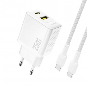 Telefono įkroviklis Dudao A26TC 25 W GaN USB-C + USB-A su USB-C laidu 1 m baltas