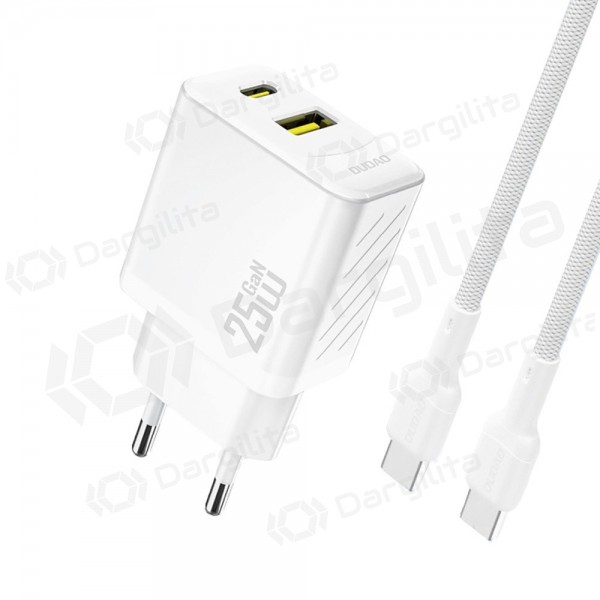 Telefono įkroviklis Dudao A26TC 25 W GaN USB-C + USB-A su USB-C laidu 1 m baltas