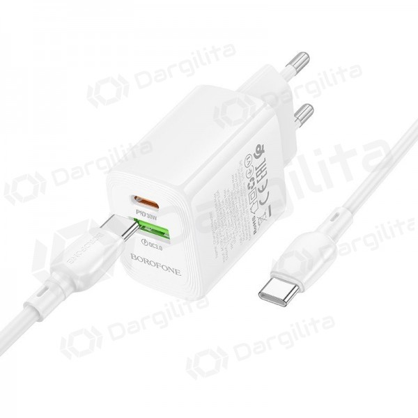 Telefono įkroviklis Borofone BN29 30 W USB-C + USB-A su USB-C laidu 1 m baltas