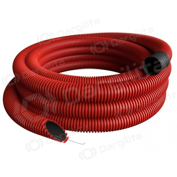 Raudonas gofruotas vamzdis D160/d135 su viela (be halogenų, 25m) Pipelife 