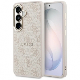 Samsung Galaxy S26 dėklas "Guess PU Leather 4G Gold Frame Magnetic" (rudas)