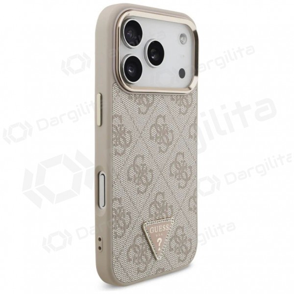 Apple iPhone 17 Pro Max dėklas "Guess PU Leather 4G Strass Triangle Logo Gold Frame MagSafe" (rožinis)