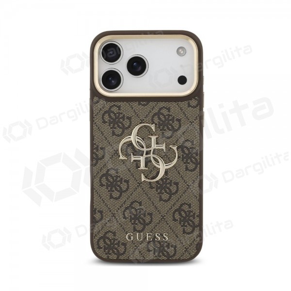 Apple iPhone 18 Pro Max dėklas "Guess PU Leather 4G Metal Logo Gold Frame" (rudas)