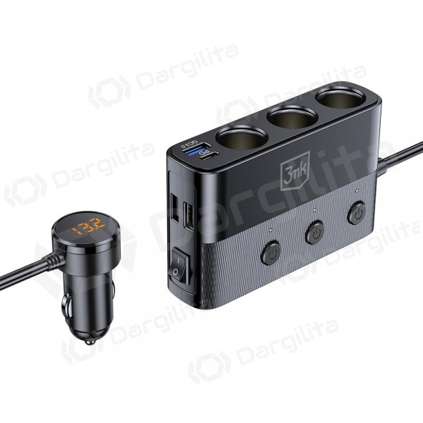 Automobilinis įkroviklis 3mk Car Power Splitter 120 W 3xUSB-A + USB-C 12V juodas