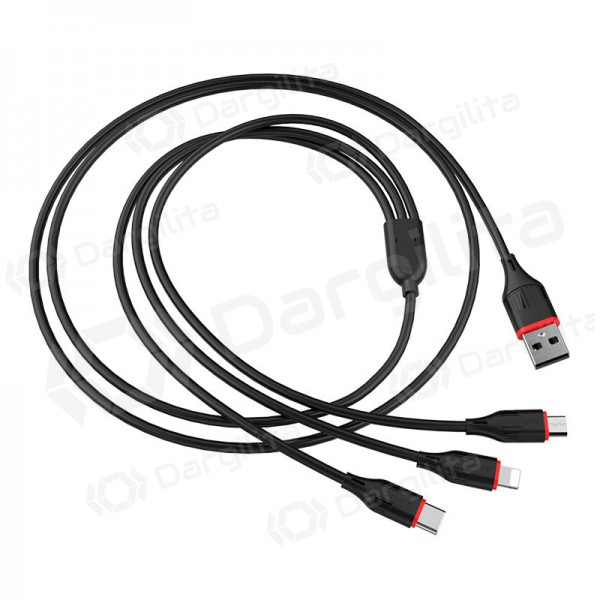 USB kabelis Borofone BX17 3in1 microUSB-Lightning-Type-C 1.0m (juodas)