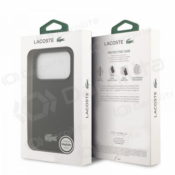 Apple iPhone 18 Pro dėklas "Lacoste PVC Iconic Petit Pique Metal Logo MagSafe" (juodas)