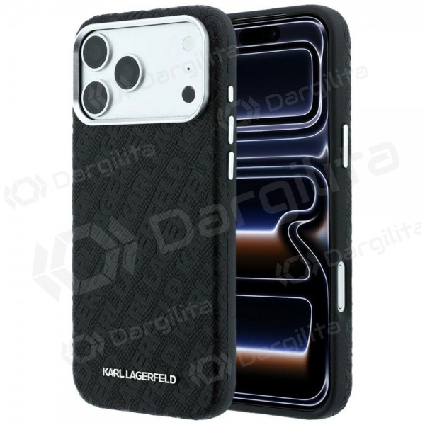 Apple iPhone 18 Pro dėklas "Karl Lagerfeld PU Grained Allover Semi Wrap MagSafe" (juodas)