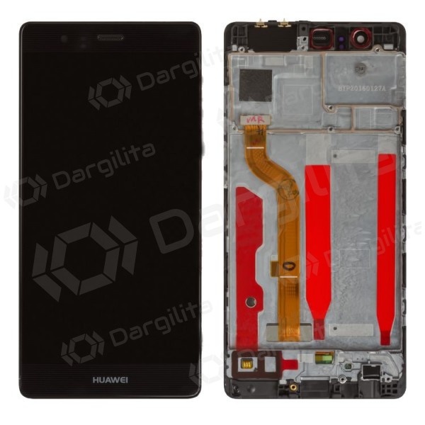 Huawei P9 LCD ekranas su liečiamu stikliuku (juodas) (su rėmeliu) (aukšta kokybė)