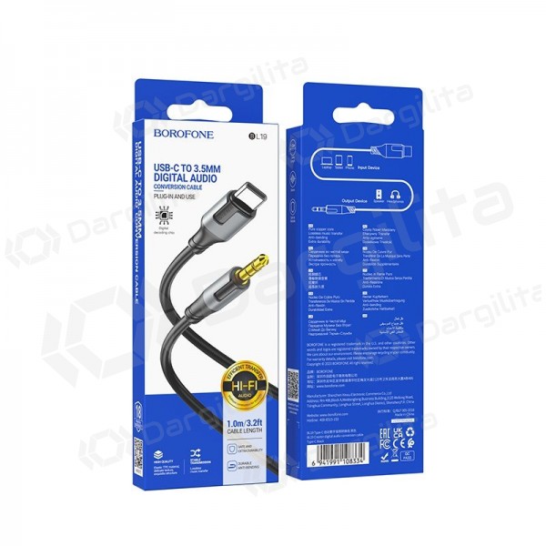 Audio laidas Borofone BL19 USB-C į 3.5 mm juodas