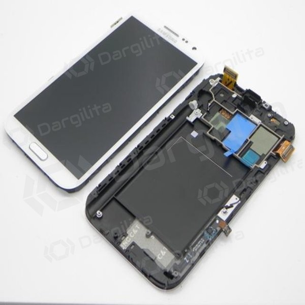 Samsung N7100 Galaxy Note 2 LCD ekranas su liečiamu stikliuku (baltas) (su rėmeliu) (service pack) (originalus)
