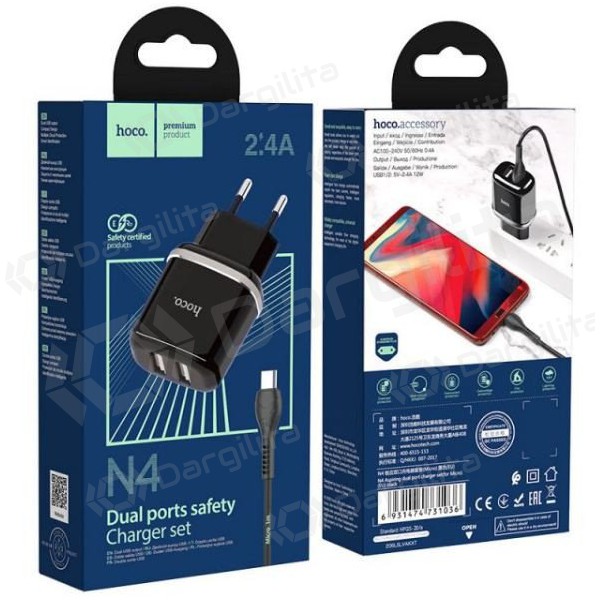Įkroviklis HOCO N4 Aspiring Dual USB + microUSB kabelis (5V 2.4A) (juodas)