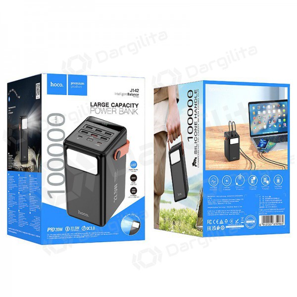 Išorinė baterija Power Bank Hoco J142 22.5W+PD20W 100000mAh juoda