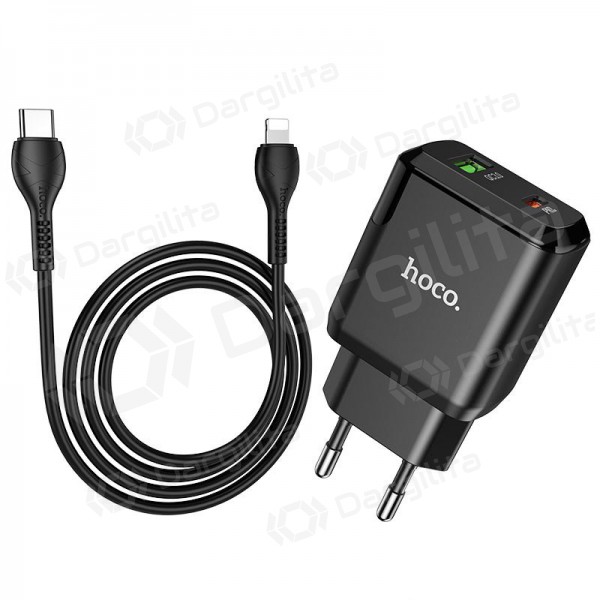 Įkroviklis Hoco N5 USB Quick Charge 3.0 + PD 20W (3.1A) + Type-C-Lightning (juodas)