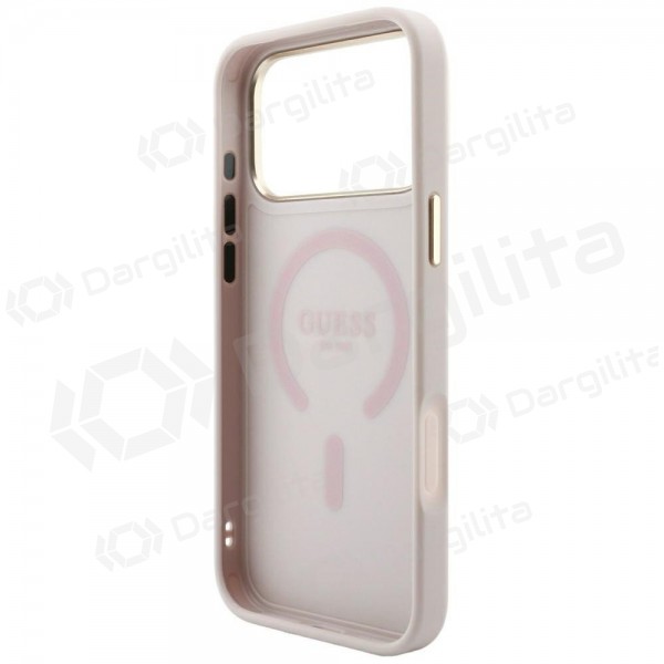 Apple iPhone 18 Pro dėklas "Guess PU Leather 4G Gold Frame Embossed MagSafe" (rožinis)