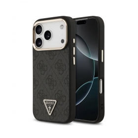 Apple iPhone 18 Pro dėklas "Guess PU Leather 4G Strass Triangle Logo Gold Frame MagSafe"