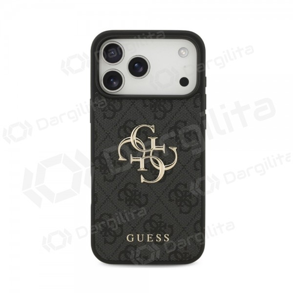 Apple iPhone 18 Pro Max dėklas "Guess PU 4G Metal Logo" (pilkas)