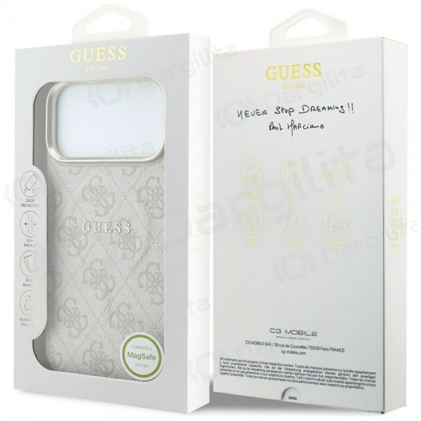 Apple iPhone 18 Pro Max dėklas "Guess PU Leather 4G Gold Frame Embossed MagSafe" (rožinis)