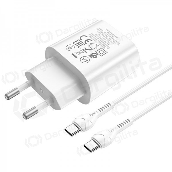 Telefono įkroviklis Hoco N22 25 W USB-C PD PPS QC USB-C + USB-C baltas