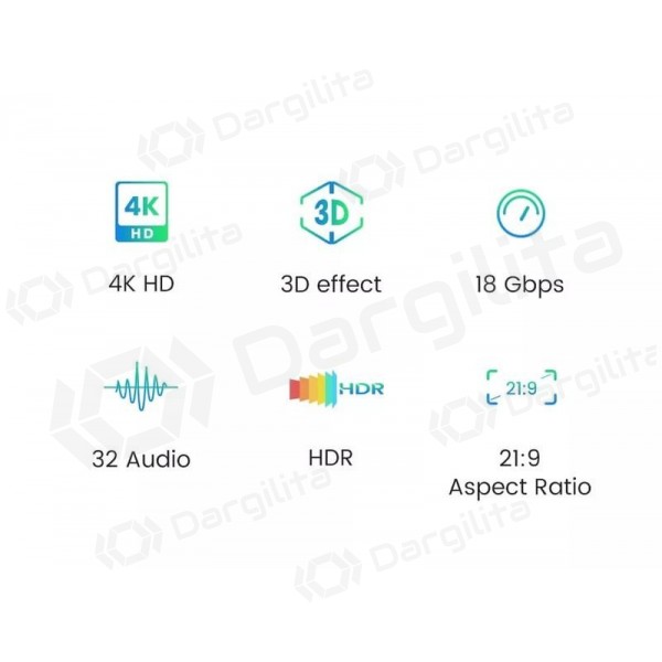 HDMI laidas Ugreen HD119 HDMI 2.0 4K 2 m ARC juodas