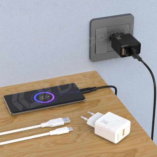 Telefono įkroviklis Dudao A23T 12 W USB-A su USB-C laidu 1 m juodas