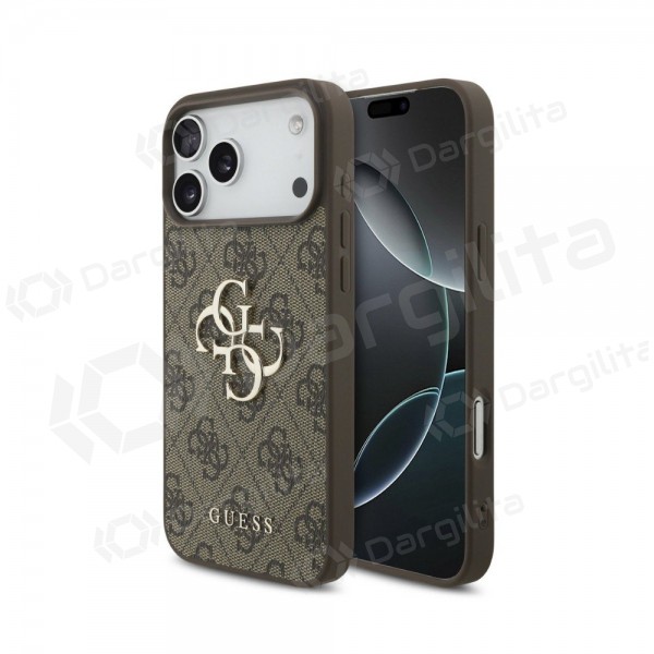 Apple iPhone 18 Pro dėklas "Guess PU 4G Metal Logo" (rudas)