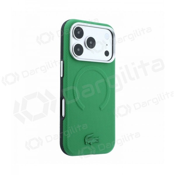 Apple iPhone 18 Pro dėklas "Lacoste PVC Petit Pique Semi Wrap Embossed MagSafe" (žalias)