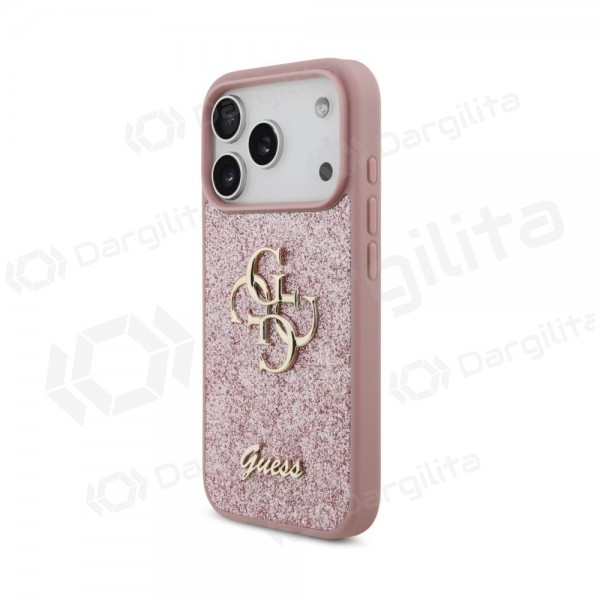Apple iPhone 18 Pro dėklas "Guess PU Fixed Glitter 4G Metal Logo" (rožinis)