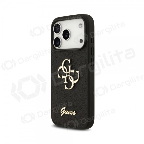 Apple iPhone 18 Pro dėklas "Guess PU Fixed Glitter 4G Metal Logo" (juodas)