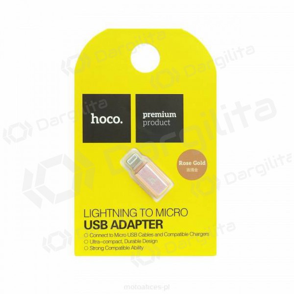 Adapteris Hoco iš microUSB į Apple Lightning (rožinis)