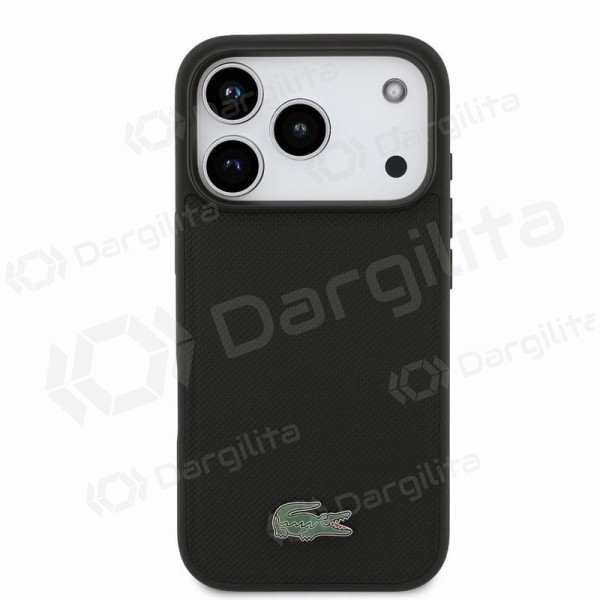 Apple iPhone 18 Pro dėklas "Lacoste PVC Iconic Petit Pique Metal Logo MagSafe" (juodas)