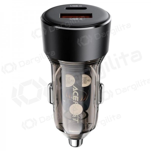 Automobilinis įkroviklis Acefast B12 60 W USB-C + USB-A juodas